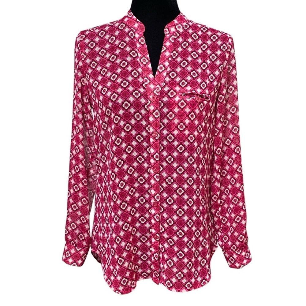 Kut From The Kloth Sinclaire 70s Floral Sheer Button Blouse Size XS Pink